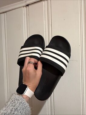 adidas Black and White Slide Sandals